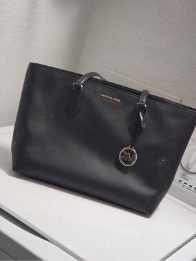 Michael Kors Black Saffiano Tote with Gold MK Charm